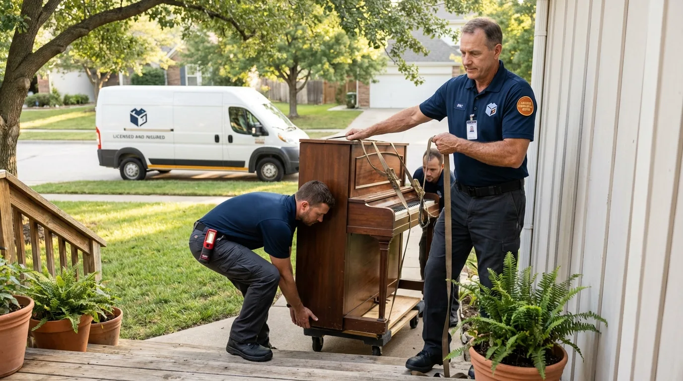 Licensed piano movers securing grand piano in Winchester, KY