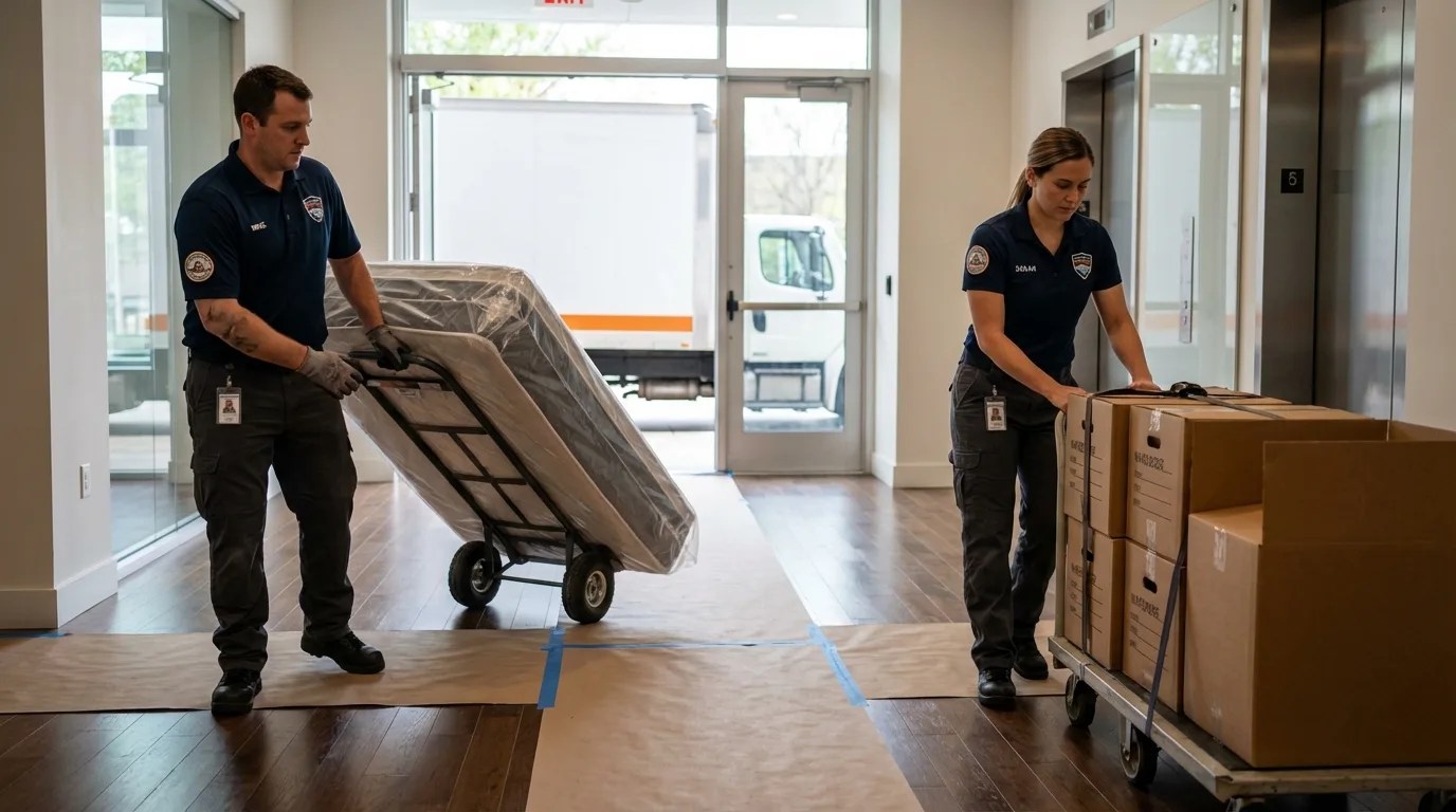 Professional apartment movers loading elevator in Winchester, KY